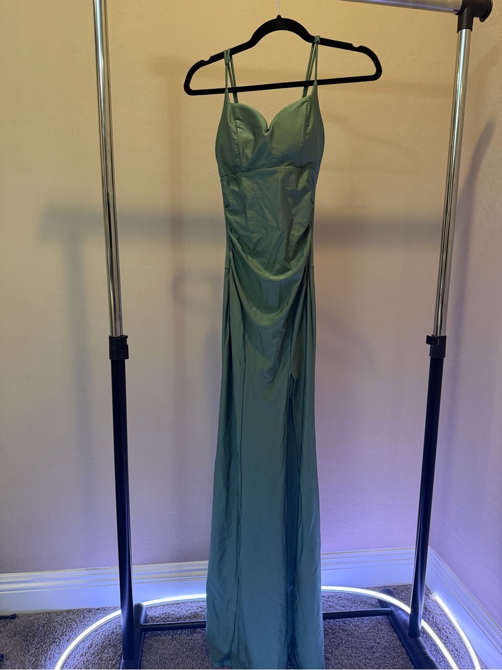 Emerald Sundae Sage Green Ruched Form-Fitting Maxi Dress (Size XS)